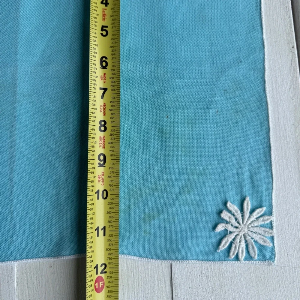Vintage Aqua Blue Daisy Applique Cocktail Napkins Set of 6 12 Inch